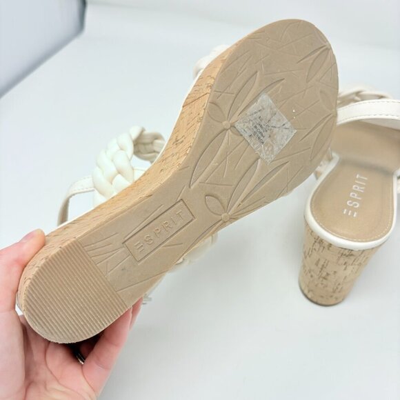 Esprit Braided Espadrille Platform Cork Wedge White Size 8 - Picture 6 of 7